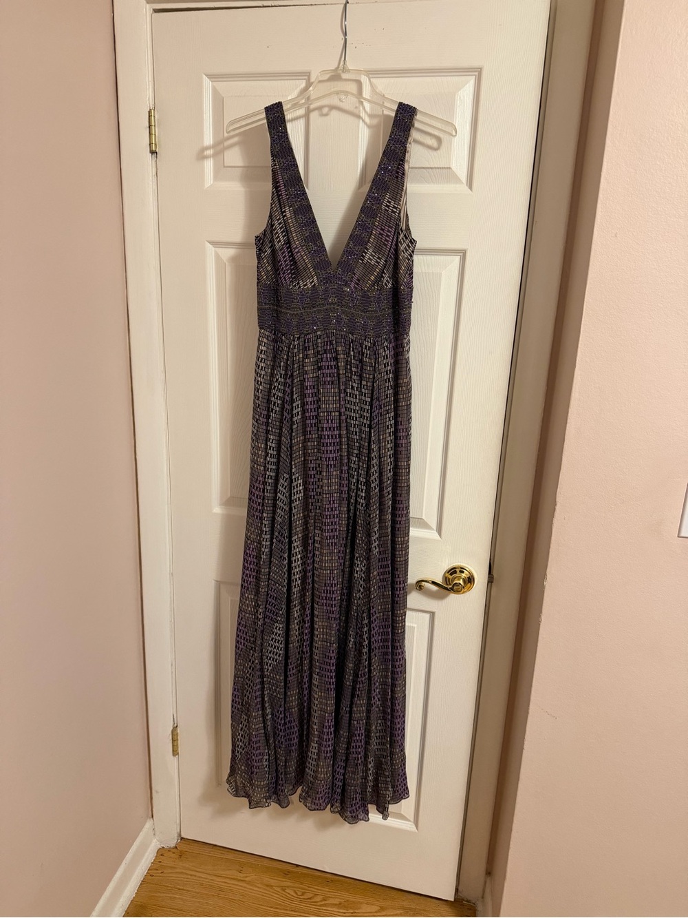 BCBGMAXAZRIA Purple Beaded Maxi Dress Size 8 Formal Evening Gown
